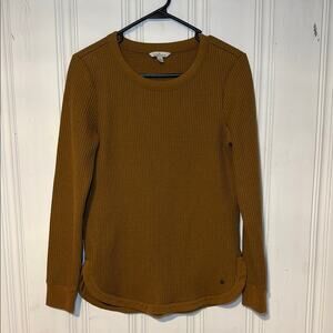Llbean women’s small mustard yellow brown waffle long sleeve thermal shirt